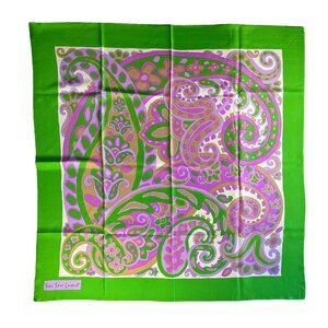 YSL Vintage Silk Scarf 34” – Green Lilac Mod Paisley – Eyelash Edge